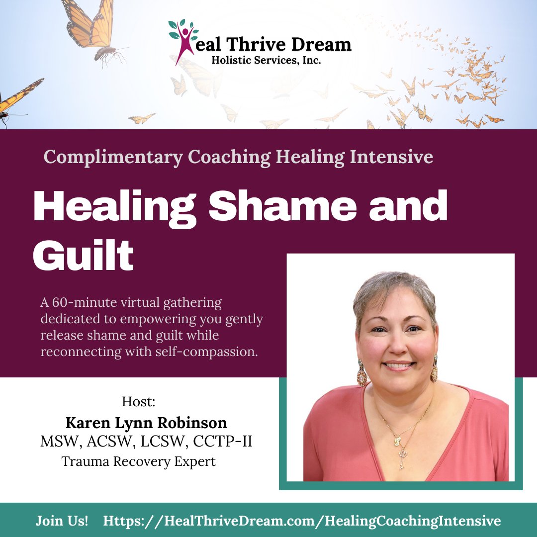 healthrivedream's tweet image. 💛 I invite everyone to join my Complimentary Coaching Healing Intensive: Healing Shame and Guilt!

A 60-minute transformative event
Saturday, March 21, 2026 | 11:00 AM ET
📍 Virtual via Zoom | Free to join
HealThriveDream.com/HealingCoachin…

#HealingShame #HealingGuilt #KarenRobinson