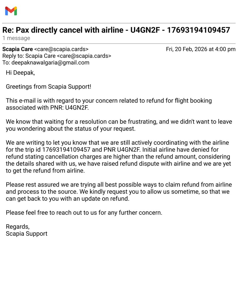 DeepakNawalgari's tweet photo. @scapiasupport @IndiGo6E
See both the letter in once you are telling INDIGO DENIED THE REFUND &amp; IN ONE INDIGO HAS MAIL THAT THEY HAVE REFUND THE AMOUNT ON 25 DAY AGO YOU BOTH ARE MISS LEADING CUSTOMER https://t.co/autQMOrqkE