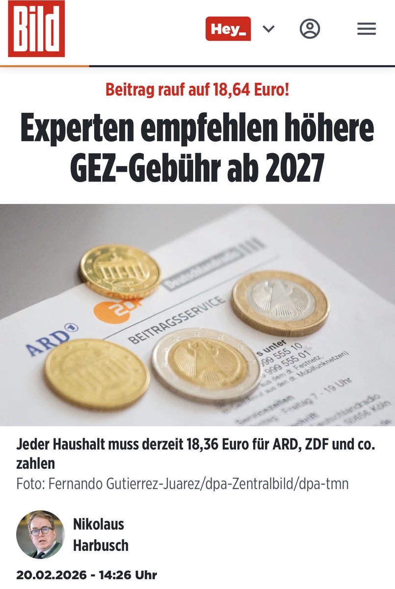 „Experten“ empfehlen höhere GEZ-Gebühr ab 2027. 

Morlock Nr.2 empfiehlt die AfD zu wählen und damit die Abschaffung der GEZ. 

Ihr habt die Wahl. 

Für weitere Spartipps folgt mir oder schließt ein Abo ab. 

Liebe Grüße, euer Morlock.