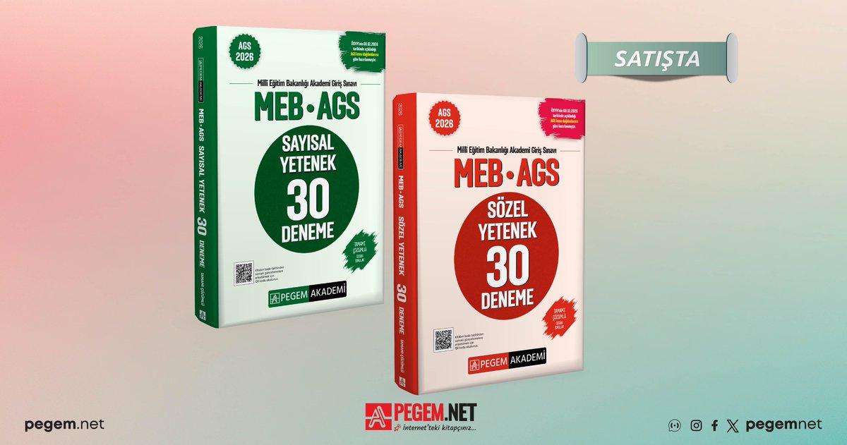 2026 MEB-AGS Sözel Yetenek Tamamı Çözümlü 30 Deneme ve 2026 MEB-AGS Sayısal Yetenek Tamamı Çözümlü 30 Deneme kitaplarımız satışta!

İncelemek için 👉🏻 pegem.net

#pegemnet #pegem #ags #mebags #ags2026 #mebags2026 #agsdeneme #agssözelyetenek #agssayısalyetenek