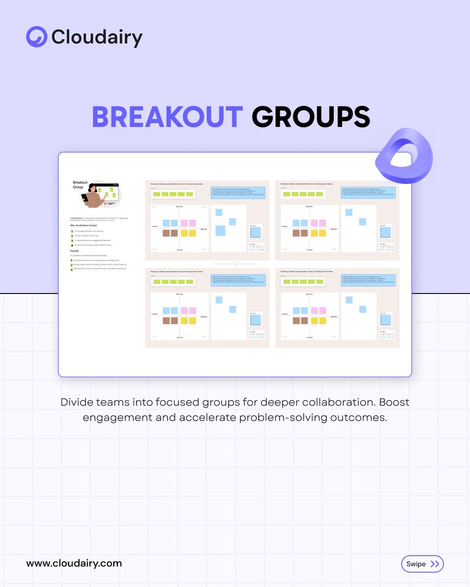 Turn ideas into action with structured brainstorming. 
Use SCAMPER, Brainwriting &amp; Vision Boards. 
 
Boost creativity and team alignment. 
Run better workshops with clear templates. 
 
Try Cloudairy free: cloudairy.com/signup 

#Ideation #Brainstorming #Innovation #Workshops