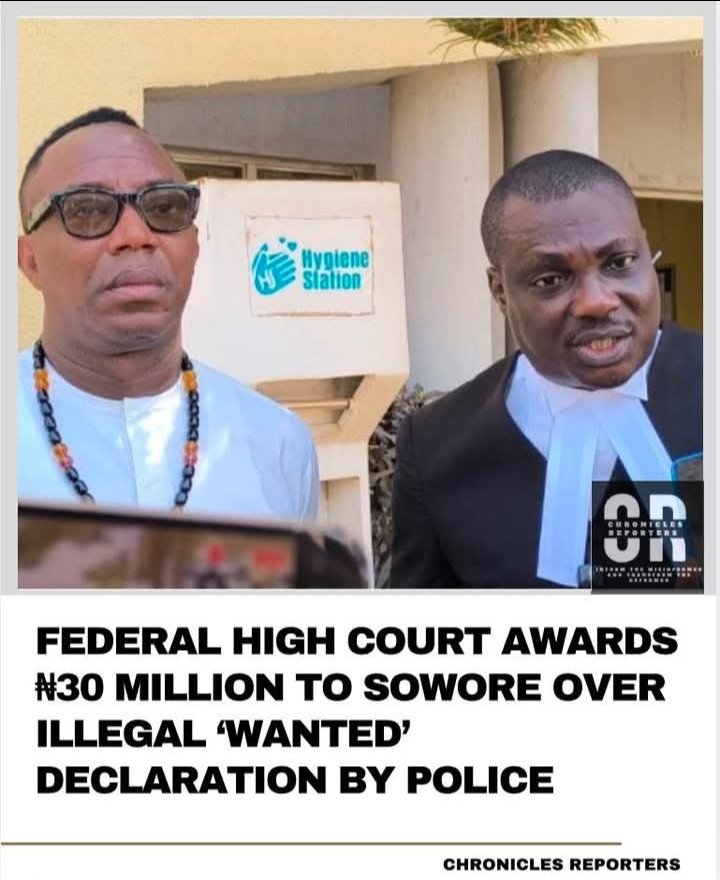 BREAKING: Federal High Court Awards N30Million To Sowore Over Illegal ‘Wanted’ Declaration By Nigeria Police

For full story check the link below 👇

chroniclereporters.com/2026/02/federa…