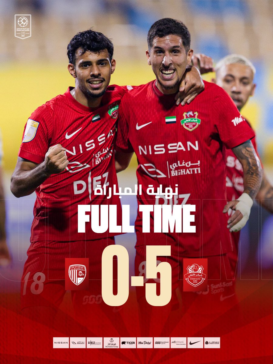 Shabab_AlAhliFC's tweet photo. شباب الأهلي يرفع رصيده إلى 41 نقطة في صدارة دوري أدنوك للمحترفين بالفوز على الظفرة بخمسة أهداف دون مقابل 
سجل لشباب الأهلي محمد جمعة المنصوري هدفين وهدف لكل من جوليرمي بالا وبرينو كاسكاردو وسعيد عزت من ركلة جزاء

#شباب_الأهلي
#دوري_ادنوك_للمحترفين https://t.co/nBDyOB8CkC