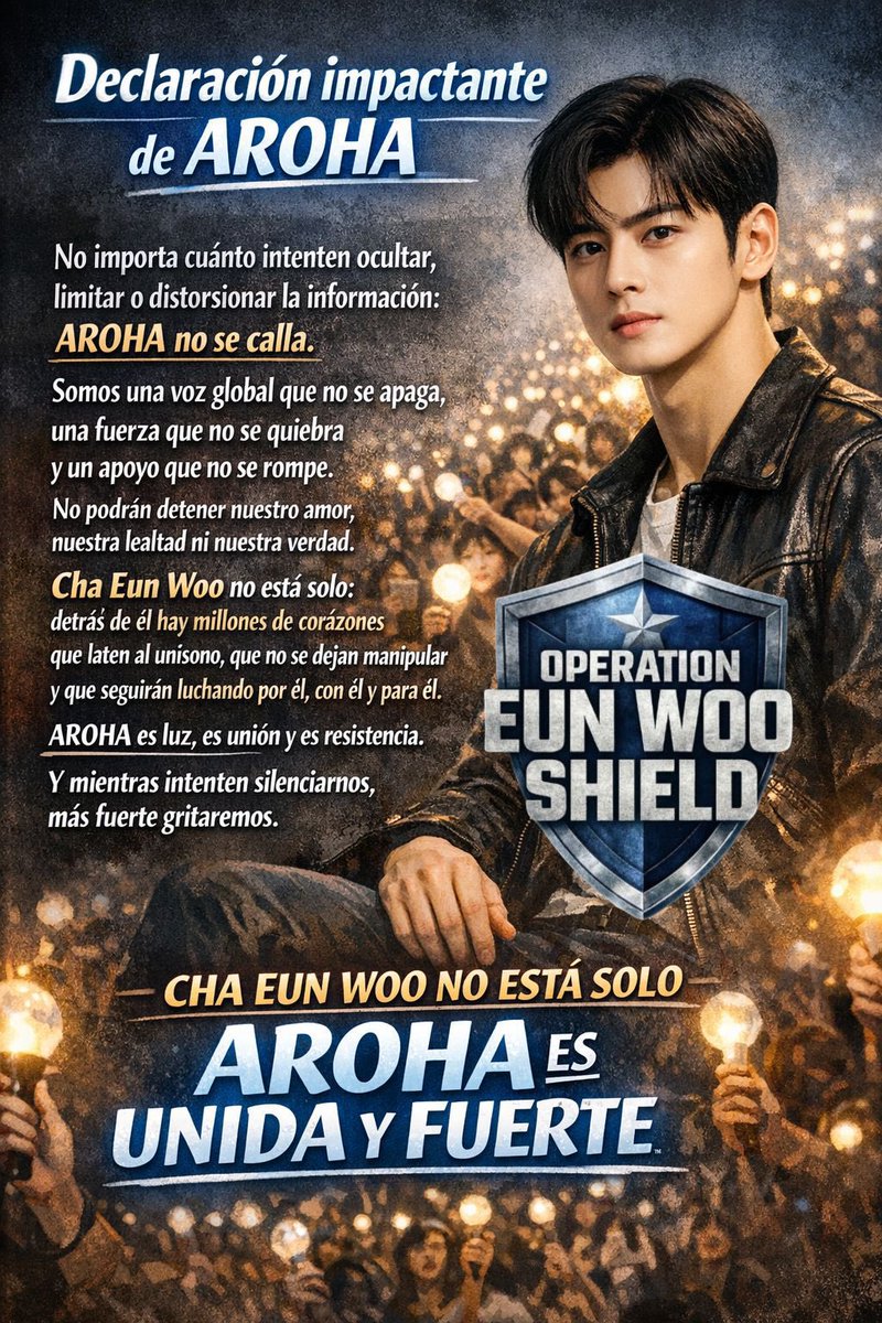 Quieren que nos callemos, q no luchemos,q no reaccionemos, pero nuestro amor es real y pelearemos siempre,unidas,con fuerza y sin rendirnos, porque Arohas unidas somos invencibles y jamás nos silenciarán. 🇪🇸💜
#ArohaInternacionalfighting 
#ArohaUnidaJamásCallada
<a href="/CHAEUNWOO_offcl/">CHA EUN-WOO OFFICIAL</a>