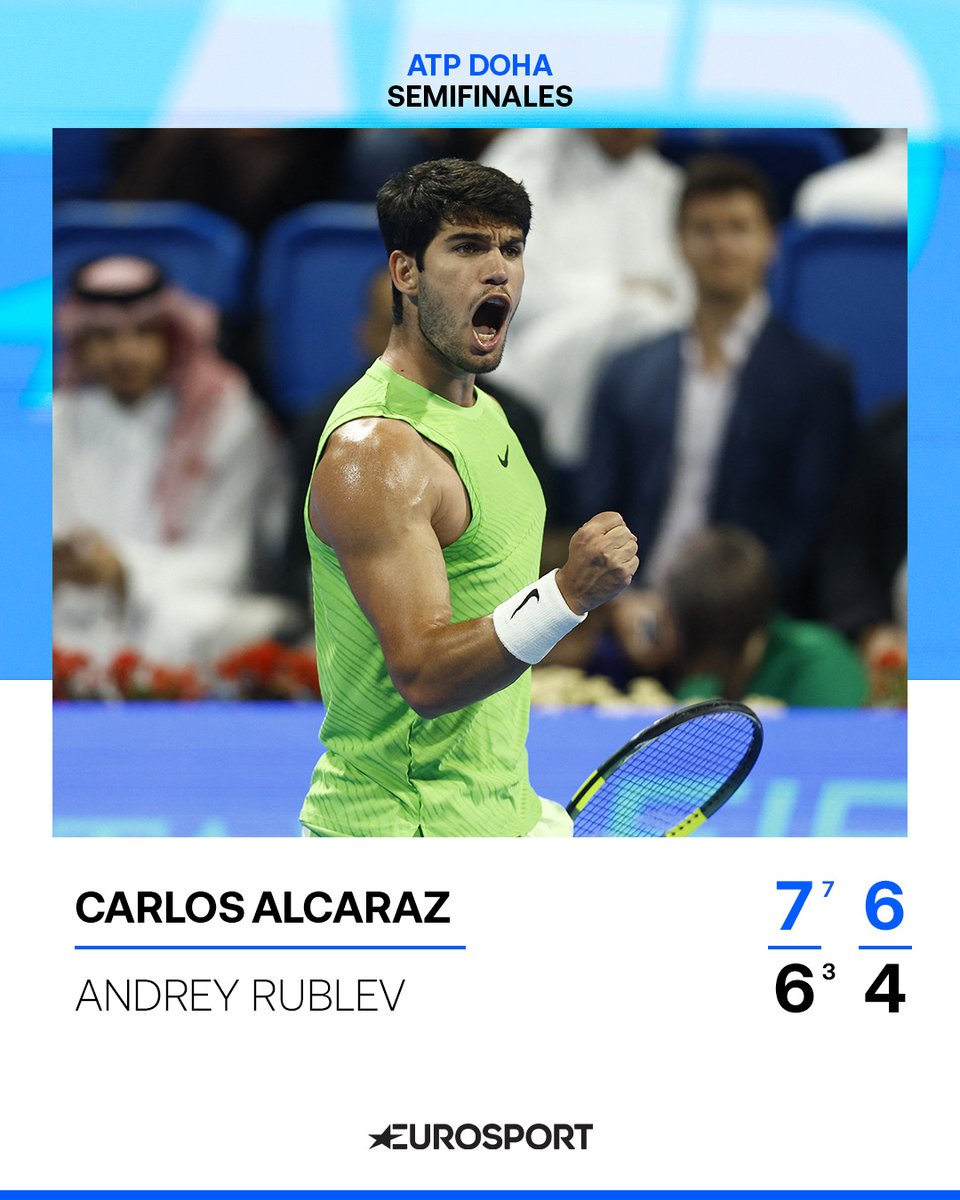𝑮𝒂𝒏𝒂𝒓, 𝒈𝒂𝒏𝒂𝒓 𝒚 𝒗𝒐𝒍𝒗𝒆𝒓 𝒂 𝒈𝒂𝒏𝒂𝒓 🚀

<a href="/carlosalcaraz/">Carlos Alcaraz</a> se mete en la final de Doha tras superar a Rublev en dos sets (7-6 y 6-4) y sigue invicto en 2026.

Se enfrentará al ganador del Fils-Mensik por el título del #QatarExxonMobilOpen.