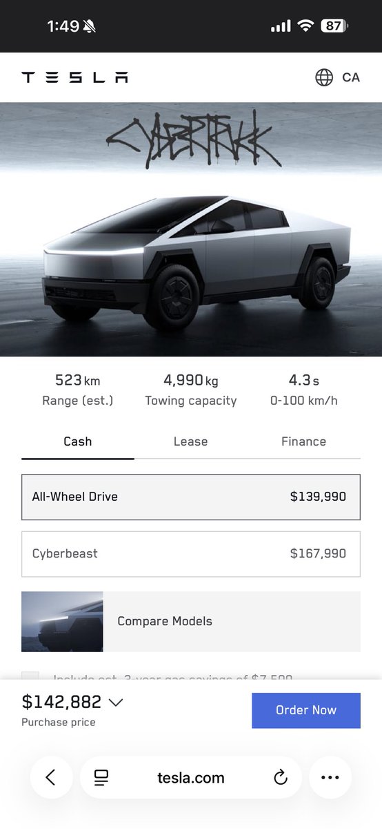 CavaliereTony's tweet photo. @elonmusk I just went on the website to order one.  Is this offer / details not available in Canada? https://t.co/1LVORfsCVI