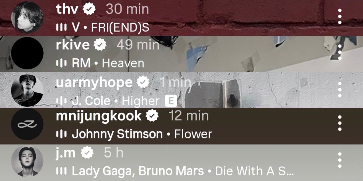 stayalivejksg's tweet image. YA TENEMOS A 5/7 MIEMBROS QUE PUSIERON SU "LOVE SONG" PARA EL "WHAT IS YOUR LOVE SONG?" EN SUS CUENTAS DE IG!! 😭💜 

taehyung : FRI(END)S
namjoon : Heaven
j-hope: Higher
jungkook : Flower
Jimin: Die with a smile 

Yoongi y Jin 👀 🔜 

BTS IS COMING
#whatisyourlovesong