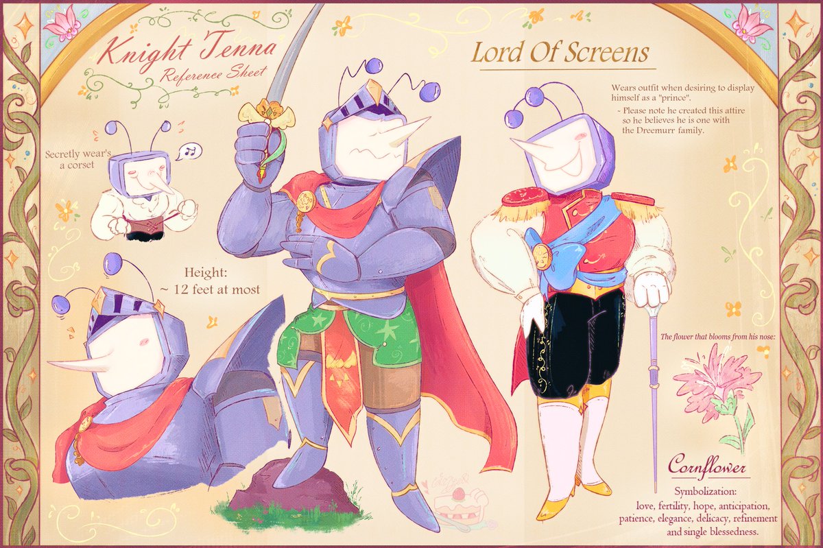 Tidied up a brand new sheet for Knight Tenna! ✨⚔

・· · · · ♡ · · · · ·
[ #art #tenna #knightsofrune #deltarune #deltaruneAU ]