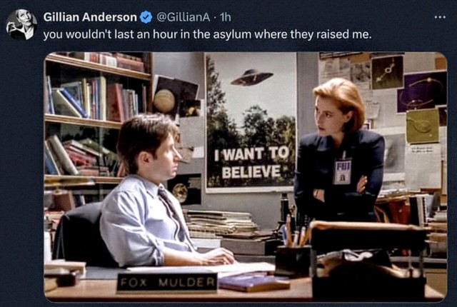 Every time I watch XFiles, this tweet comes to my mind.... 😭