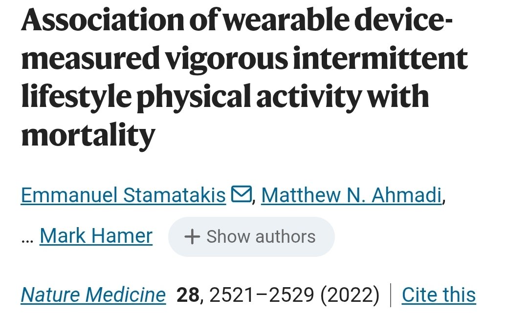 Praticar 4,4 min/dia de exercícios de alta intensidade se associa a uma redução de:

🏆 26%-30% no risco de mortalidade por todas as causas e por câncer
🏆 32%-34% no risco de mortalidade por doenças cardiovasculares

Nem 5 min por dia! A verdade é que
o problema NUNCA FOI tempo.