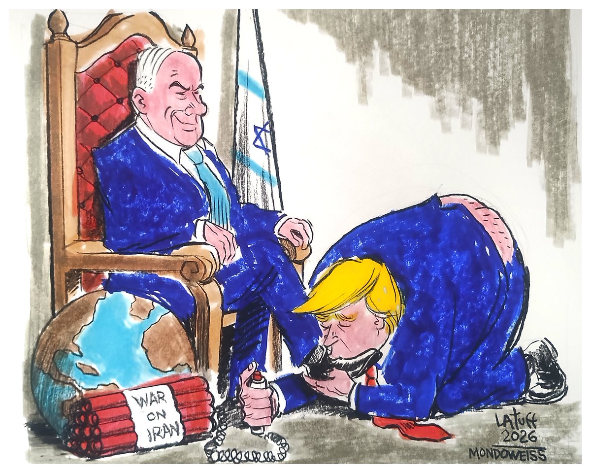 LatuffCartoons's tweet photo. アメリカ人の大多数はイランとの戦争を望んでいません。最近のYouGovの世論調査でもそれが明らかになりました。では、トランプは誰のためにこんなことをしているのでしょうか？ヒント：イスラエルです。
@Mondoweiss https://t.co/Lh7vwc4q5H