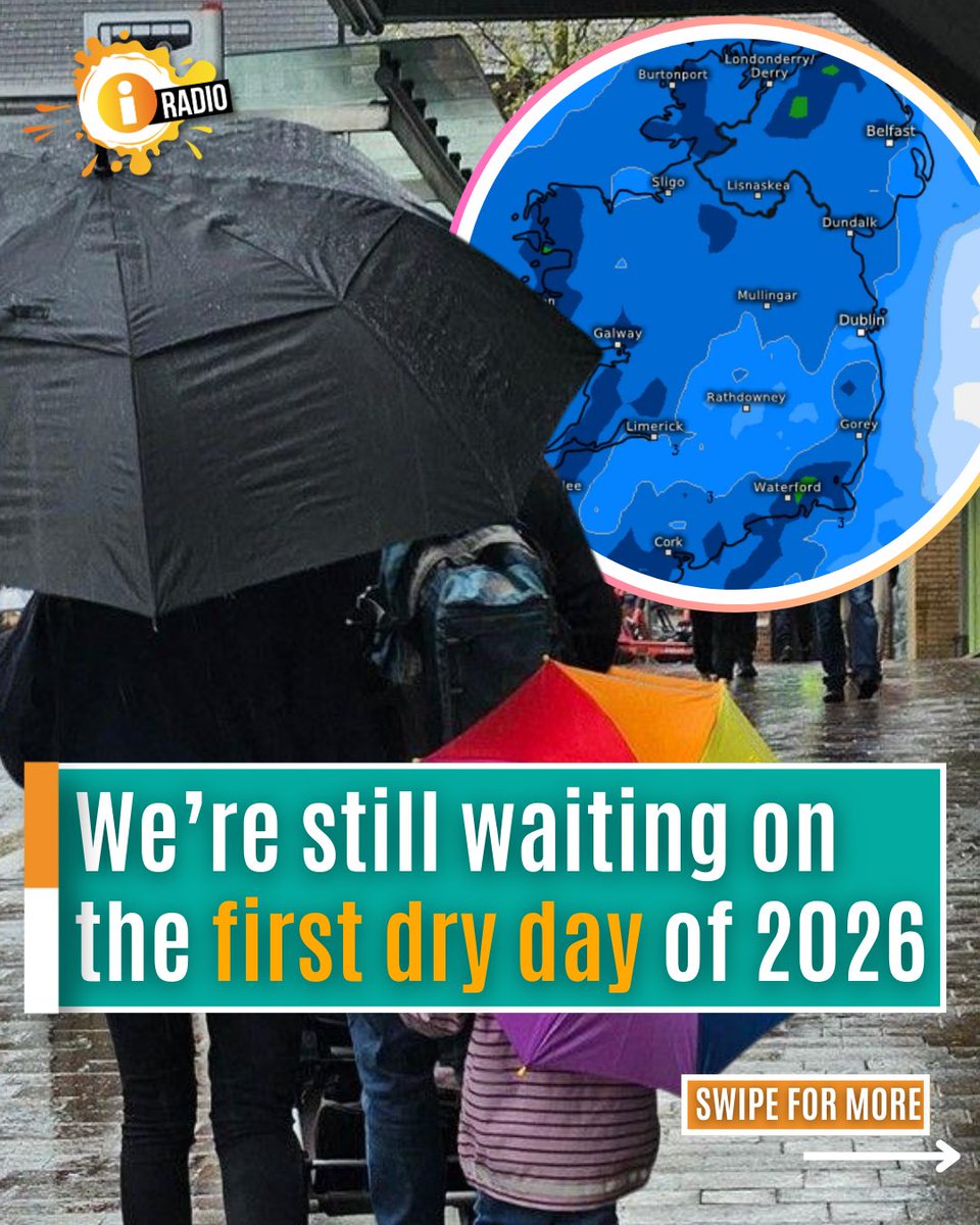 ThisisiRadio's tweet photo. The last time Ireland saw a day without rain was the 29th of December 🥺☔️
#BadWeather #Ireland #MetEireann #Rain https://t.co/Z7UN46y0o8