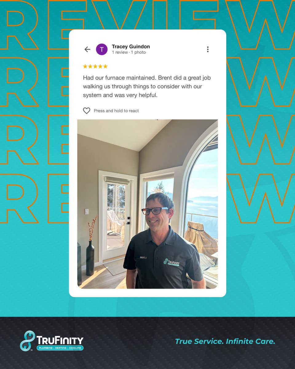 TrufinityPHC's tweet image. ⭐️⭐️⭐️⭐️⭐️ Another 5-Star Furnace Maintenance Review in Kelowna, BC!

At TruFinity Plumbing, Heating &amp;amp; Cooling, we believe furnace maintenance should be more than just a tune-up.  #TruFinity #KelownaBC #FurnaceMaintenance #HeatingService #HVACKelowna #5StarReview #HomeComfort