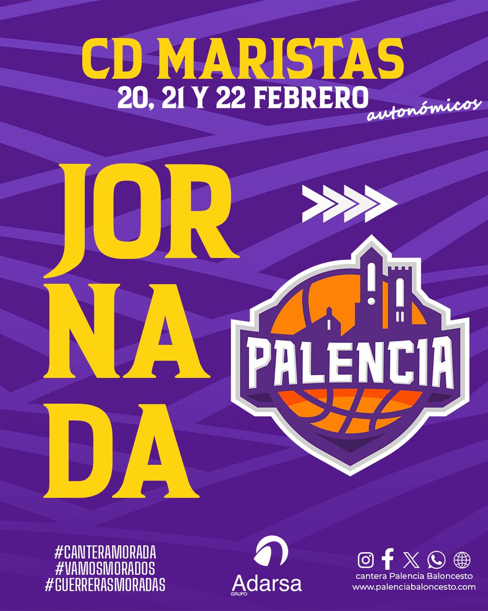 PBcantera's tweet image. #AgendaMorada | #Autonómicos @FBCyL

💜 Por cortesía del @grupoadarsa ofrecemos los encuentros que disputarán nuestros equipos este fin de semana

🟣 Fin de semana repleto, con hasta 14 partidos que arranca hoy mismo en Ponferrada 

#CDMaristas
#VamosMorados
#GuerrerasMoradas