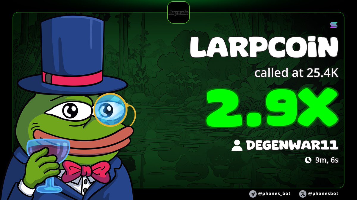 DegenWar01's tweet photo. 2x pump on my alpha call on #LARPCOIN
CA>> 5kwp76U3hBfriC3tRe25g72JHadaZXT4DUijhkeZpump
#memecoin #solana #Degen https://t.co/6czNX4NwMB