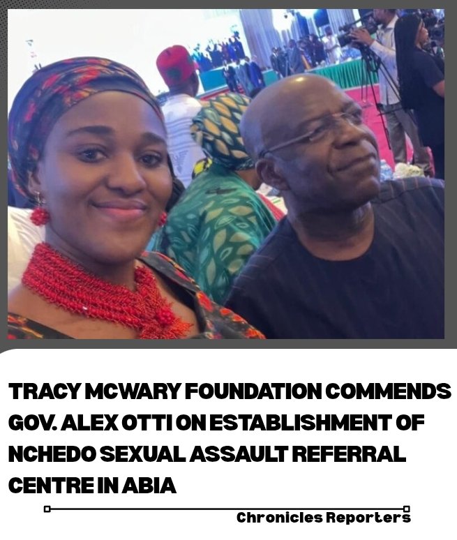 Tracy Mcwary Foundation Commends Gov. Alex Otti on Establishment of Nchedo Sexual Assault Referral Centre in Abia

For full story check the link below 👇

chroniclereporters.com/2026/02/tracy-…