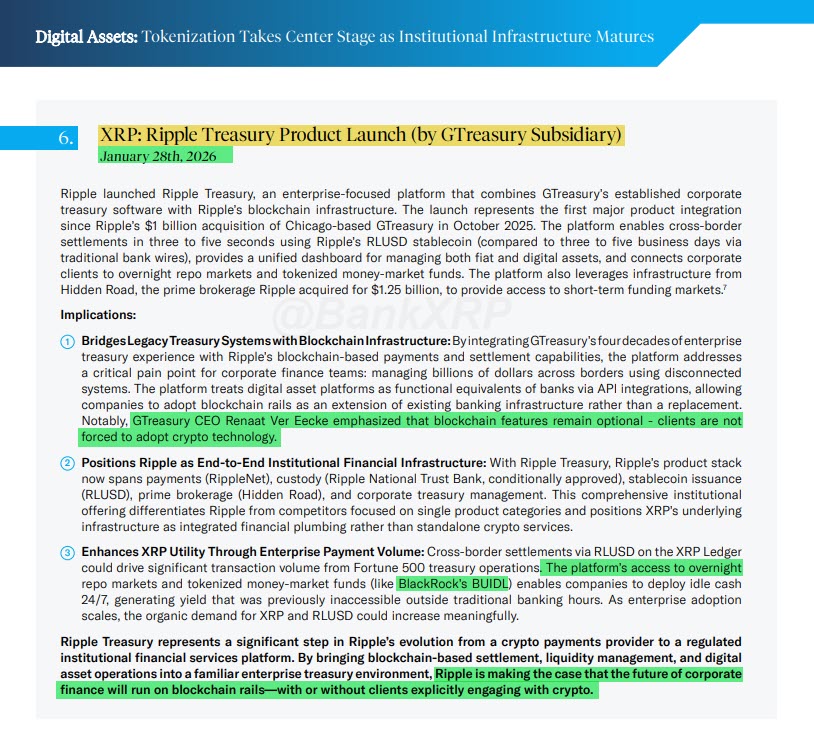 🌊 Ripple: The New Financial Plumbing with Ripple Treasury Product Launch by " GTreasury Subsidiary "

The platform’s access to overnight repo markets and tokenized money-market funds (like BlackRock’s BUIDL) enables companies to deploy idle cash 24/7.

Ripple Treasury: