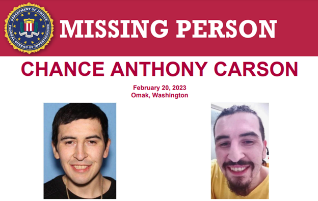 The #FBI is offering a reward of up to $10,000 for info leading to the recovery of Chance Anthony Carson and the id, arrest, and conviction of those responsible. He was last seen on the morning of February 20, 2023, in Omak, Washington: fbi.gov/wanted/kidnap/…