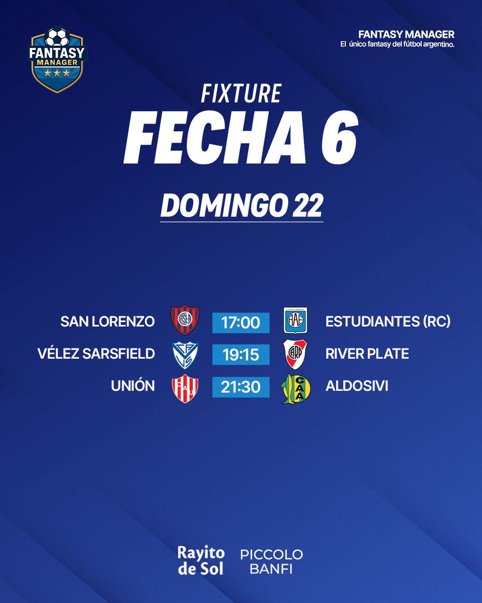 🗓️ FIXTURE - FECHA 6

🔥 Vean en que horarios juegan sus jugadores este fin de semana!