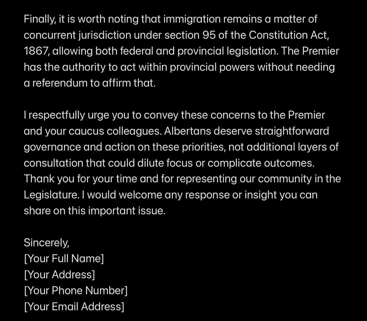 Not sold on Premier Smith’s 9 new referendum questions (Oct 19, 2026) on immigration limits &amp; Constitution changes—they seem like more delay &amp; confusion instead of real action. Here’s the firm email I sent my MLA. If you’re concerned too, contact yours! #AlbertaIndependence