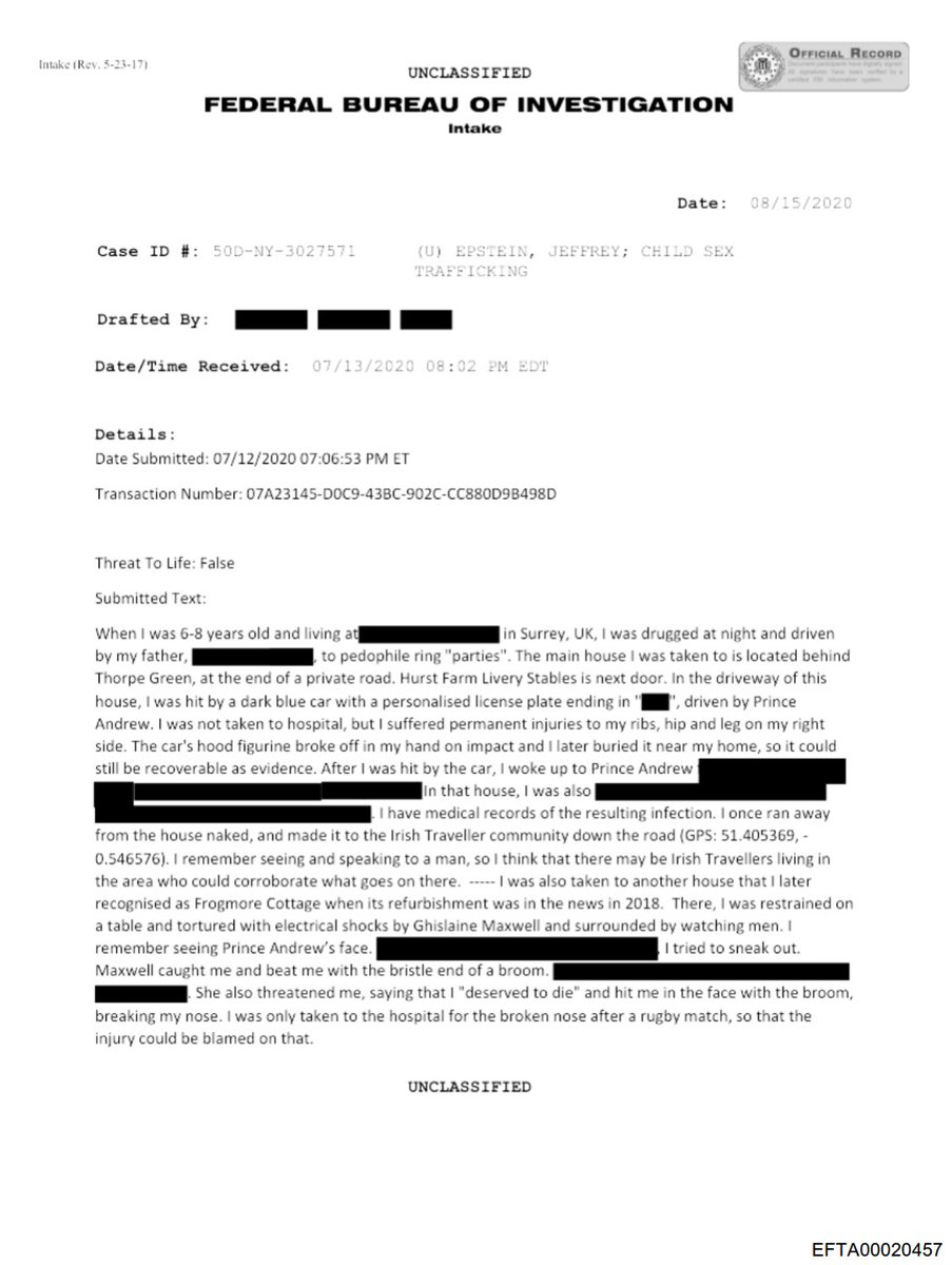 MarioNawfal's tweet image. 🇬🇧🇺🇸 A UK victim, aged 6-8 in mid-90s, claims her dad trafficked her to pedophile "parties." 

At a Thorpe Green house, Prince Andrew brutally hit her with his own car, damaging her rib, hip, and leg.

The nightmare didn't stop there; she woke to Andrew and got assaulted then and