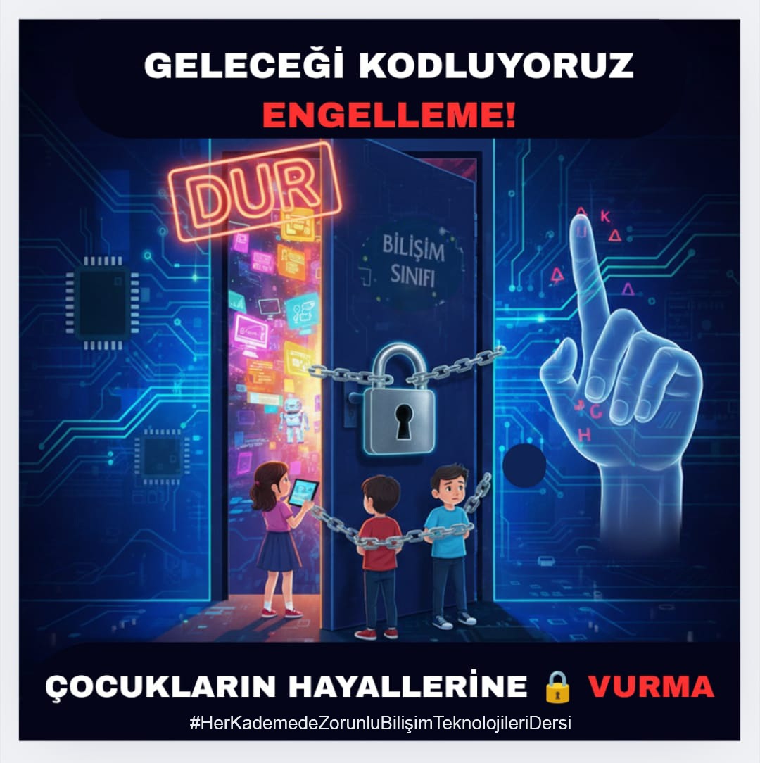 Yapay zeka çağında bilişim teknolojileri derslerinin azaltılması çocuklarımızı yarışta geri bırakır.
#HerSınıfaBilişimDersi