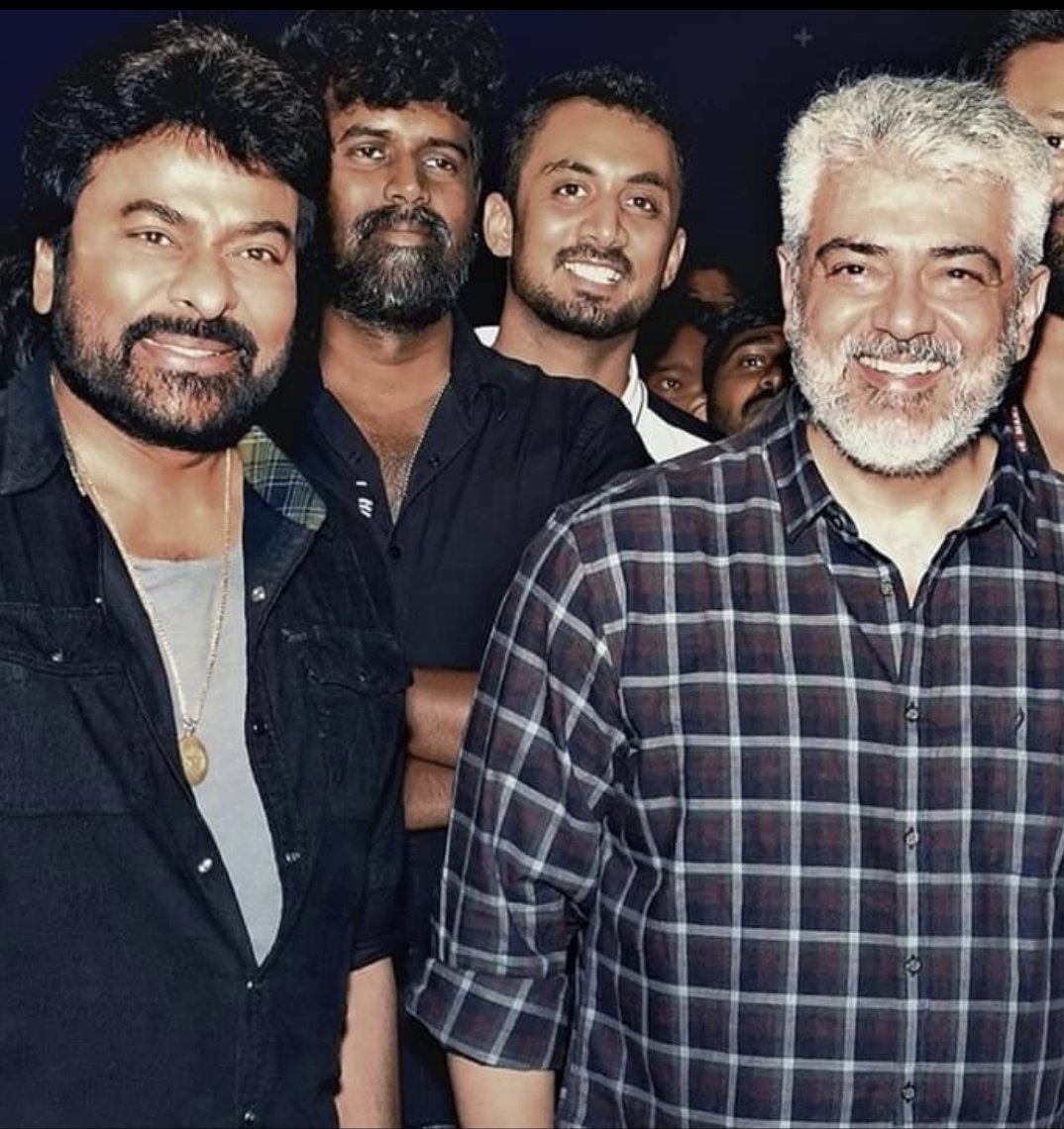 nagh_siva's tweet photo. #Chiranjeevi was the chief guest at #AjithKumar's first movie launch, #Premapusthakam.They actually met a few years ago on the sets of #Viswambhara when AK was in Hyderabad for the GBU shoot👌 https://t.co/wqNCxZ8FmO