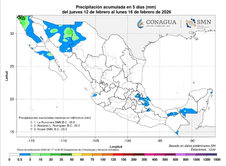 ⚠️ #Puebla: Frente Frío No. 36 (22-23 feb)
​⛈ Clima: Lluvias fuertes en Sierras y ligeras en Atlixco/Angelópolis. Vientos de hasta 80km/h.
🌡 Frío: Mínimas de 3°C a 6°C; heladas en volcanes.
​🧤 Recomendación: Abrígate bien y asegura techos.
📞 Emergencias: 911