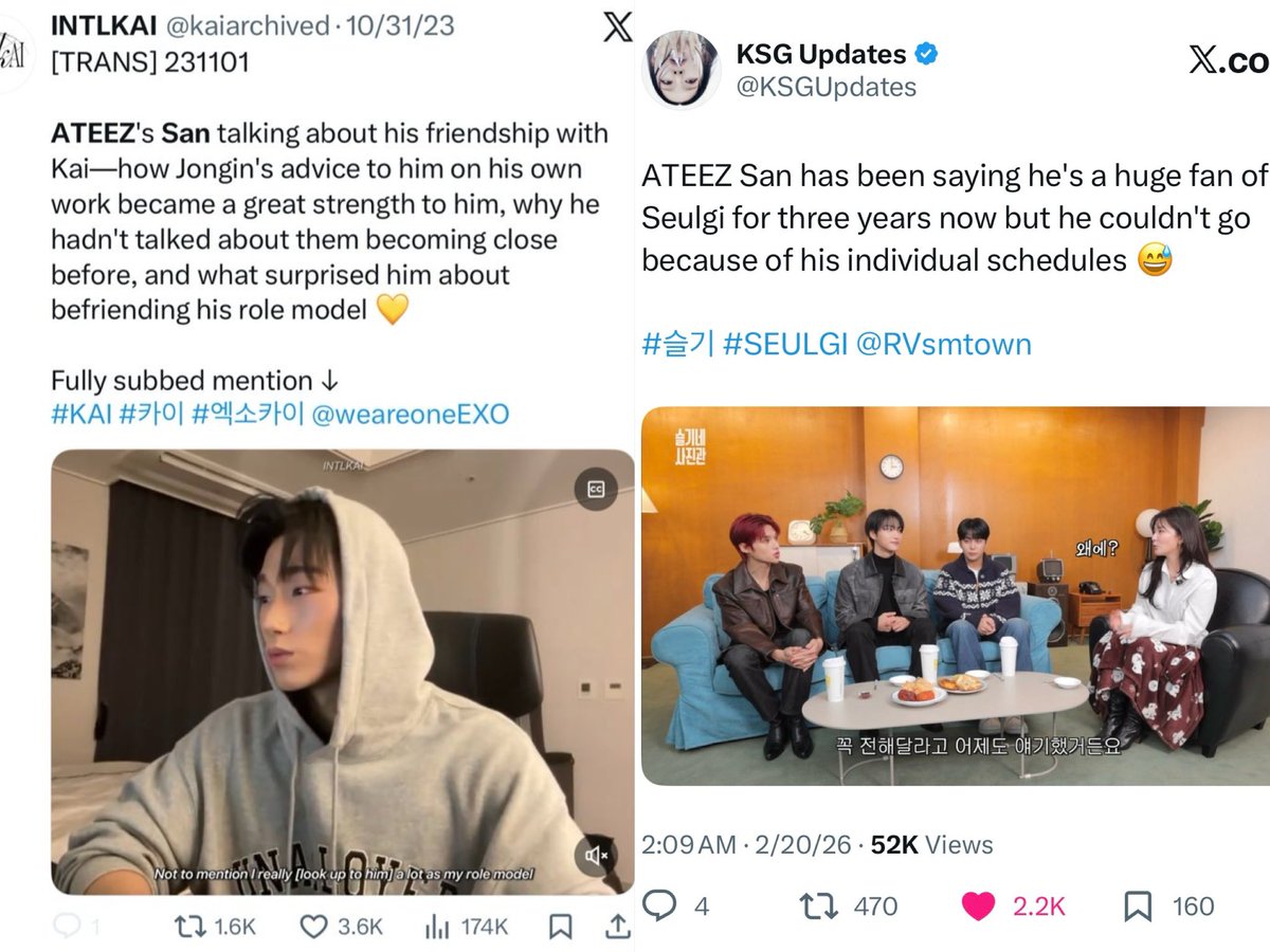 san of ateez kinda the idol president of the 94bears fanclub (fans of both seulgi and kai)