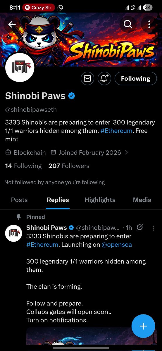 Alpha call 

Lookout for <a href="/shinobipawseth/">Shinobi Paws</a>. Early project building on Ethereum 

Price: Free
Supply: 3333
Launchpad: <a href="/opensea/">OpenSea</a> 

Follow and turn on noti