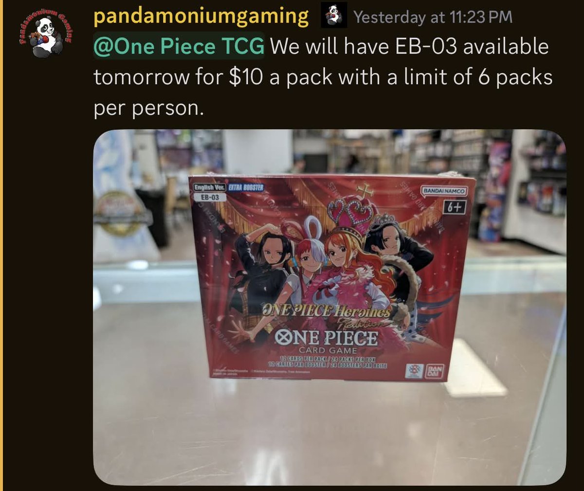 corg85478's tweet photo. They have had shitty business practices for a while so the local scene decided to stop going and they asked us “how can we get people back” and now this has happened. Scalping the product from the local. This is one of my LGS and I’m pissed. Pandamonium Gaming in Kenner, LA https://t.co/EpBluS5gf1