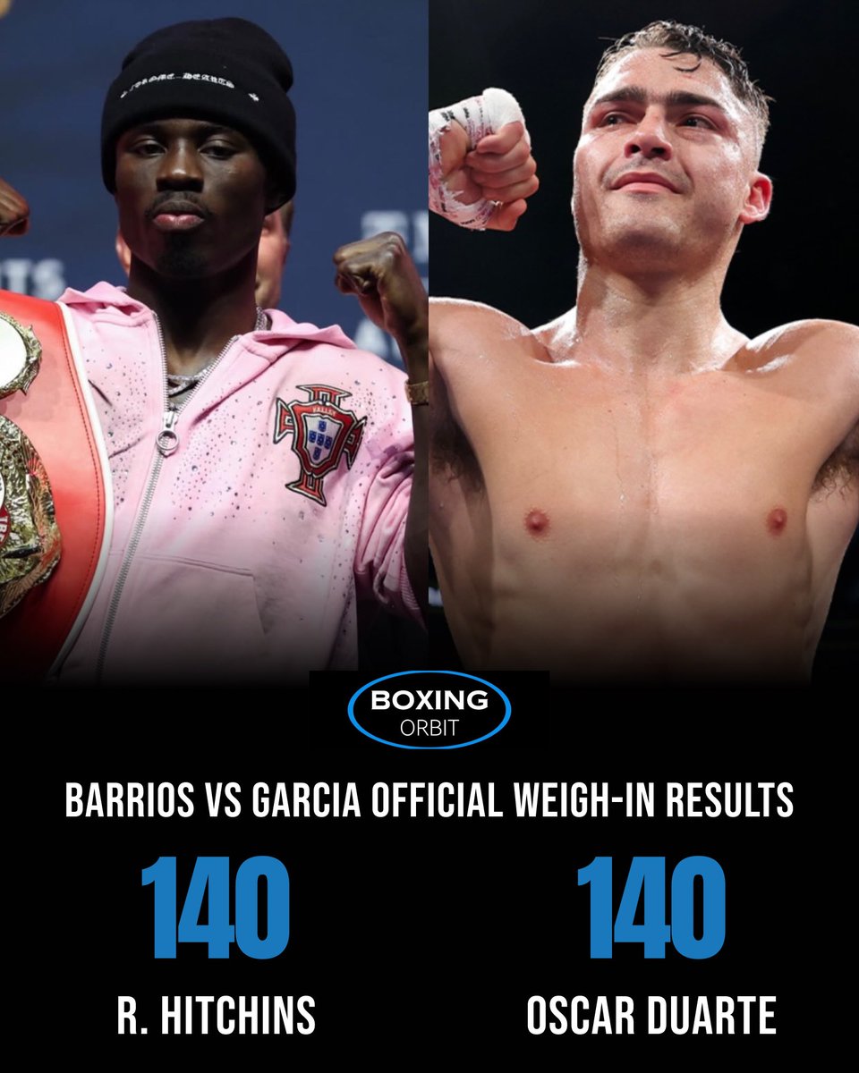 boxing_orbit's tweet image. ⚖️✅ #BarriosGarcia weigh-in results:

🇺🇸 Mario Barrios - 147lbs
🇺🇸 Ryan Garcia - 146.5lbs

👑 WBC welterweight title

🇺🇸 Richardson Hitchins - 140lbs
🇲🇽 Oscar Duarte - 140lbs

👑 IBF junior welterweight title

🇺🇸 Gary Antuanne Russell - 140lbs
🇯🇵 Andy Hiraoka - 139.5lbs

👑 WBA
