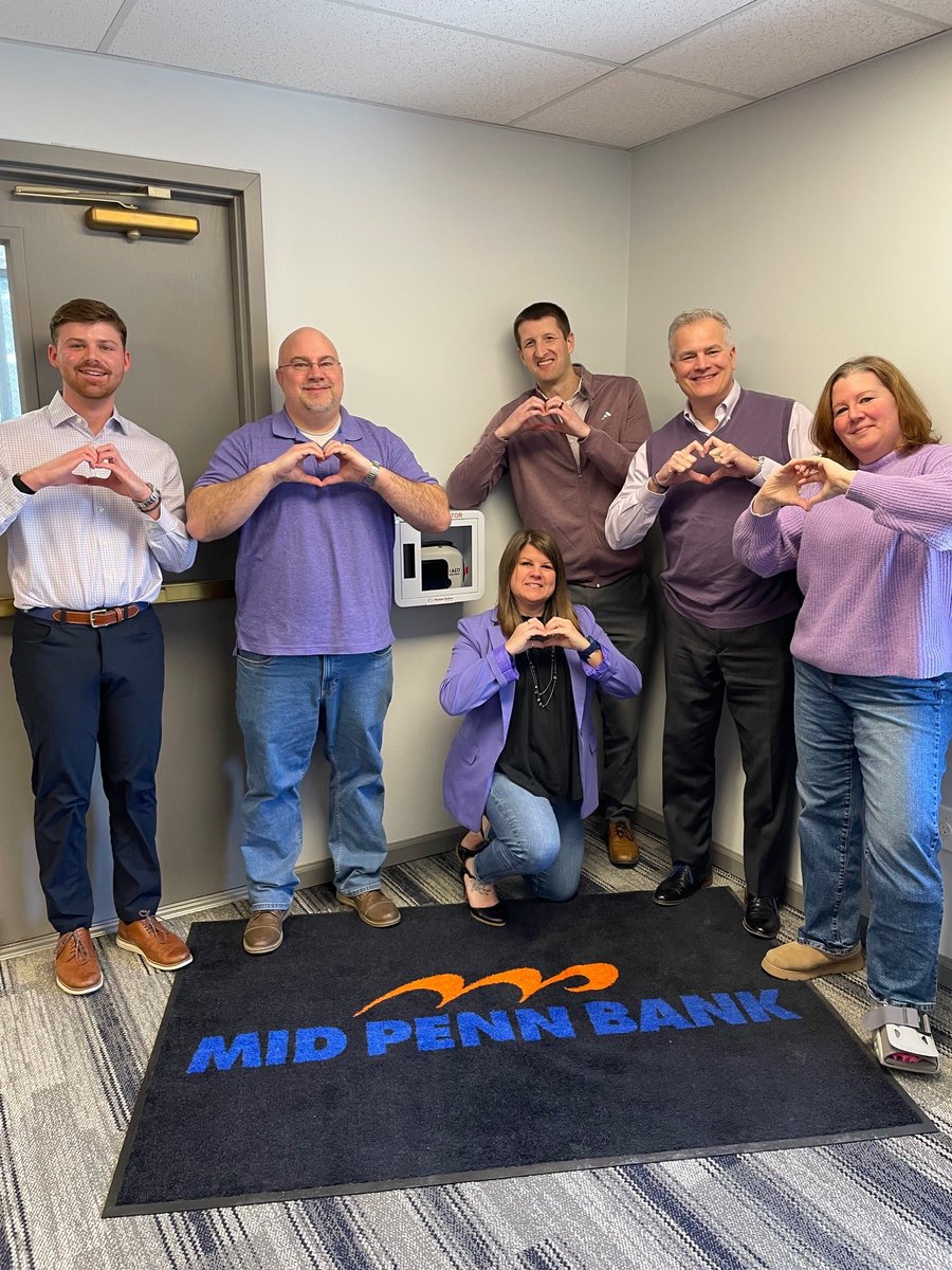 Mid_Penn_Bank's tweet photo. #TeamMPB is proud to support The Peyton Walker Foundation.
Yesterday, our amazing staff dressed up in their finest purple to show their support for this vital cause. Our newest team members at Cumberland Advisors joined in all the way from Sarasota, FL.
The foundation focuses on raising awareness and survival rates for Sudden Cardiac Arrest. Together, we can make a difference! 💜
#PeytonWalkerFoundation #WearPurple #CommunityStrong