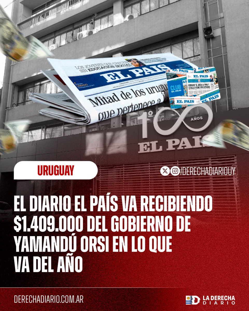 DerechaDiarioUY's tweet image. 🇺🇾 | MEDIOS COMPRADOS: El diario zurdo encubierto "El País" va recibiendo $1.409.000 del gobierno izquierdista de Yamandú Orsi, con el fin de ablandar las críticas contra el desastroso gobierno que lleva adelante.