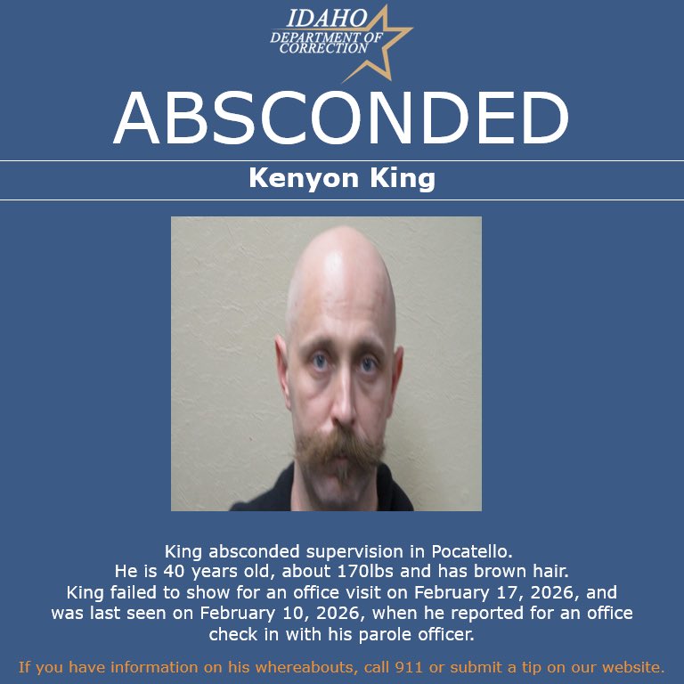 IDOCalert's tweet photo. IDOC searching for individual who absconded from supervision in Pocatello. 
https://t.co/M9QsEoEPNd https://t.co/ROybQdPPuS