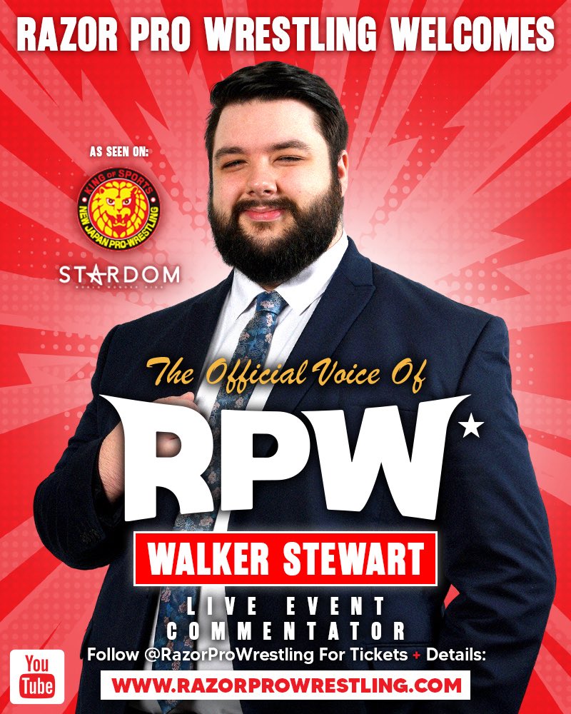 Walker Stewart is Cut From A Different Cloth.

Razor Pro Wrestling would like to formally announce legendary NJPW &amp; Stardom commentator Walker Stewart as the OFFICIAL VOICE of RPW! 🎙️

RPW: REBIRTH — Tickets On Sale Now!

Follow razorprowrestling.com for tickets + details 🎟️