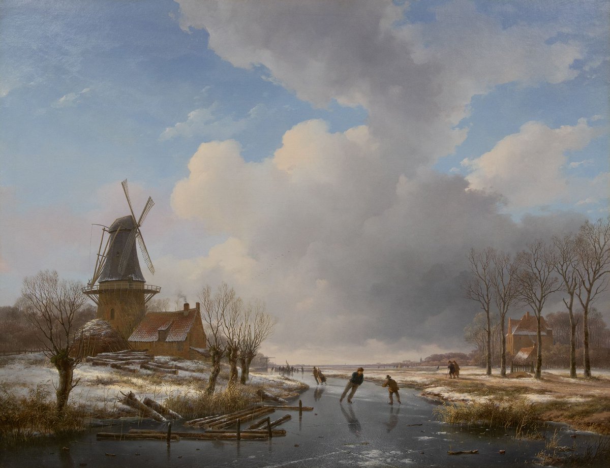 Schaatsers op een bevroren vaart bij een molen
Andreas Schelfhout, ca. 1828