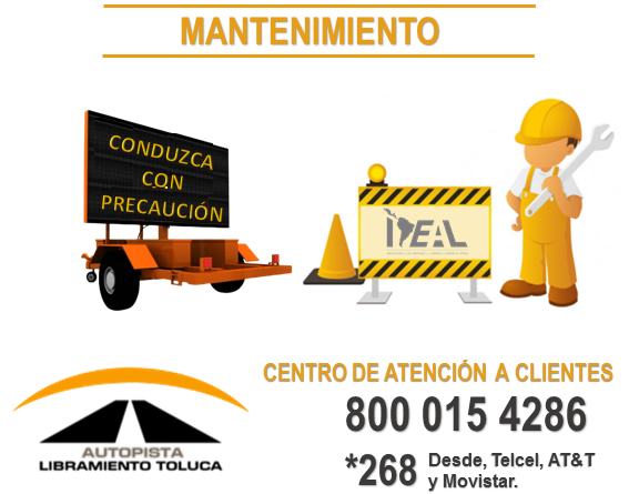 TRABAJOS DE CONSERVACIÓN 🚧
Se cierra carril de alta en el km 006+000 al km 007+200 dirección a Lerma, por trabajos de pintura
Respete los señalamientos y maneje con precaución.