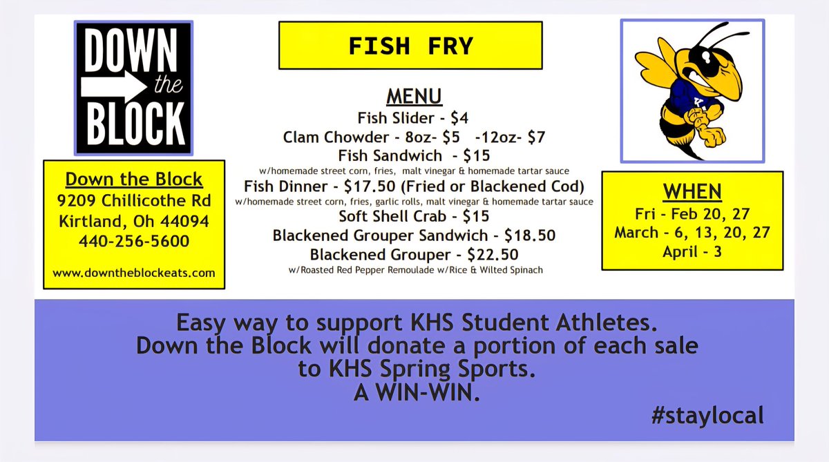 CoachBobLasecki's tweet photo. Support KHS Student Athletes and stay local today!
#hornetpride #staylocal https://t.co/QtieR9gIjJ