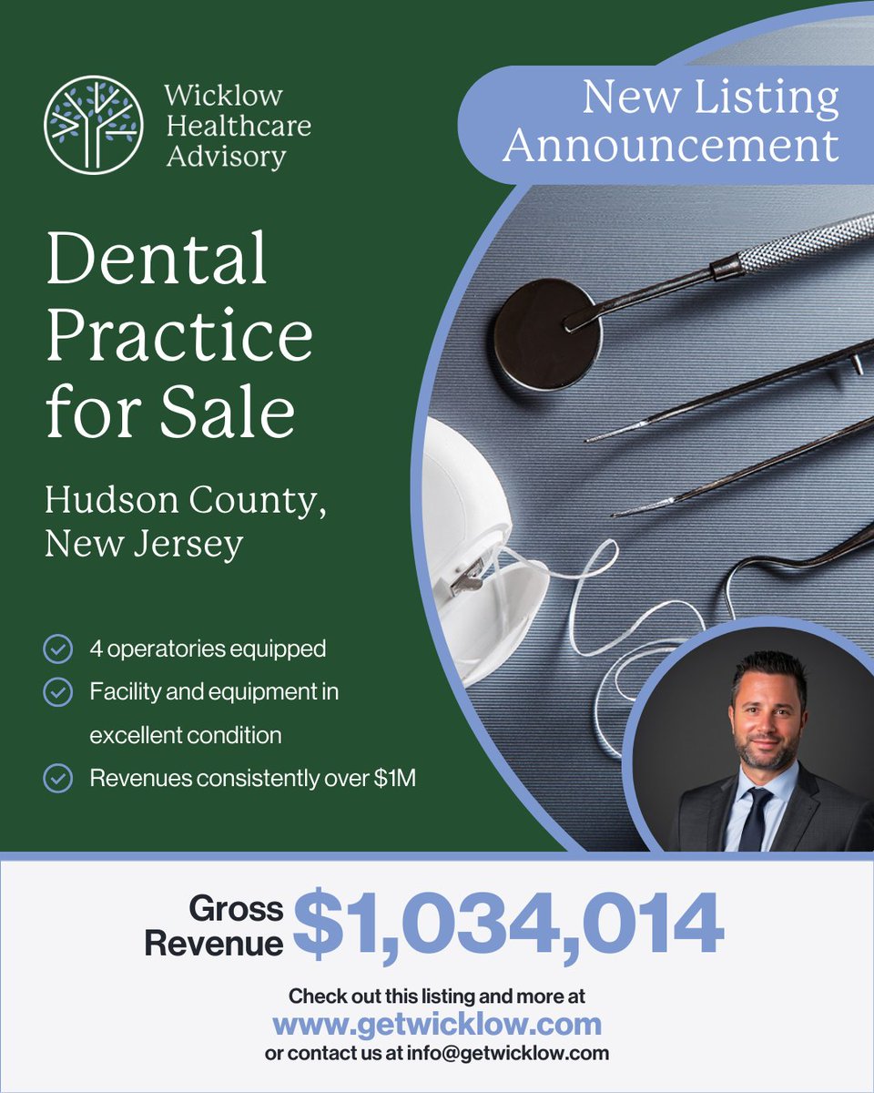 Wicklow_Tweets's tweet image. Featured listing from Wicklow! Top-performing general dental practice in Hudson County, New Jersey!   

Check out the full listing here: getwicklow.com/listing...  #DentalPracticeForSale #PracticeOwnership #GetWicklow #WicklowHealthcareAdvisory