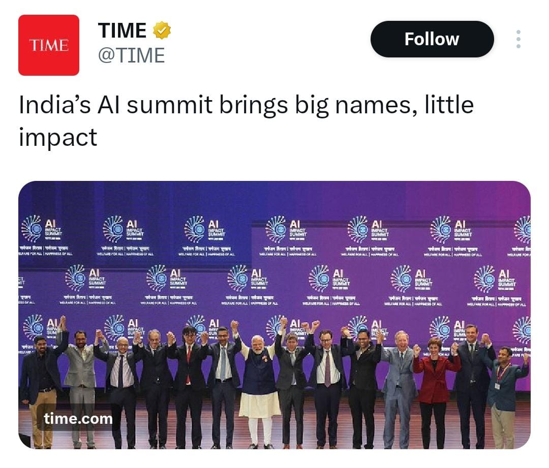 भारत चाँद पर पहुँच जाए, मंगल पर पहुँच जाए,

वैश्विक AI Summit आयोजित कर ले,

पश्चिमी मीडिया अपनी जलन छुपा नहीं पाता।