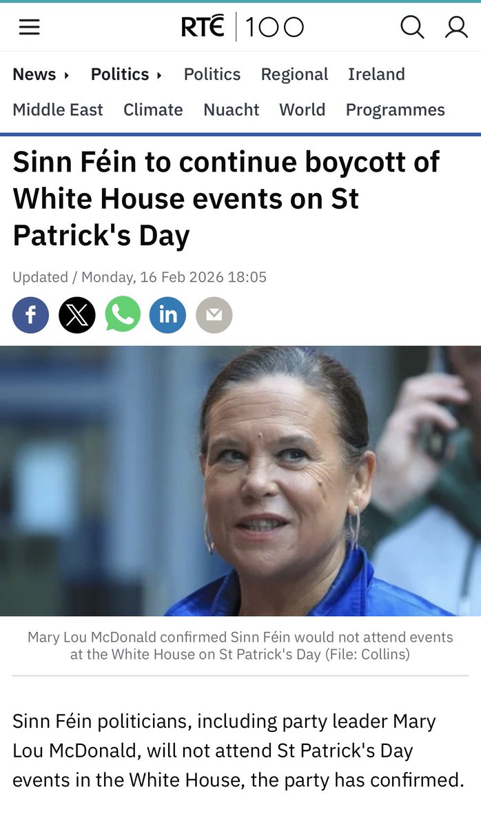 Invitations to the White House in March were sent out and accepted at least ten days before Sinn Féin announced they wouldn't be attending 👇. It turns out they weren't invited in the first place, and as everyone knows, it's manners to wait ‘til you're asked 🤭. Sinn Féin weren't