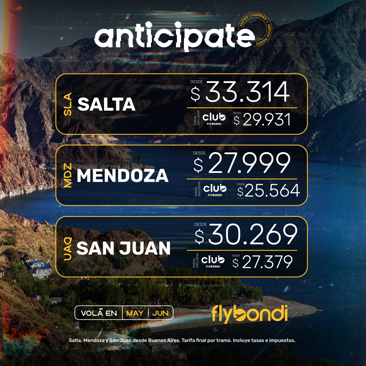 flybondioficial's tweet image. Tu yo del futuro te lo va a agradecer 😉 El mejor #FlyTip: Antes comprás, menos pagás 💛

Hacé clic 👉bit.ly/42HzRNl y confirmá tus próximas vacaciones✈️

#Flybondi