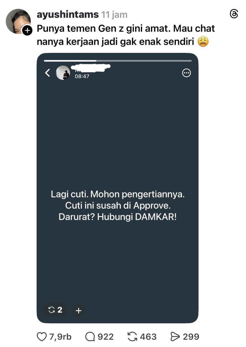 Nih orang setipe sama hrd ku, suka banget ngechat pas aku libur, mana kagak penting2 amat. Pdhl kalo aku masuk pun kita pasti ketemu di klinik, knp kagak pas itu aja dia ke ruanganku buat ngobrolin langsung hal itu 😩😩