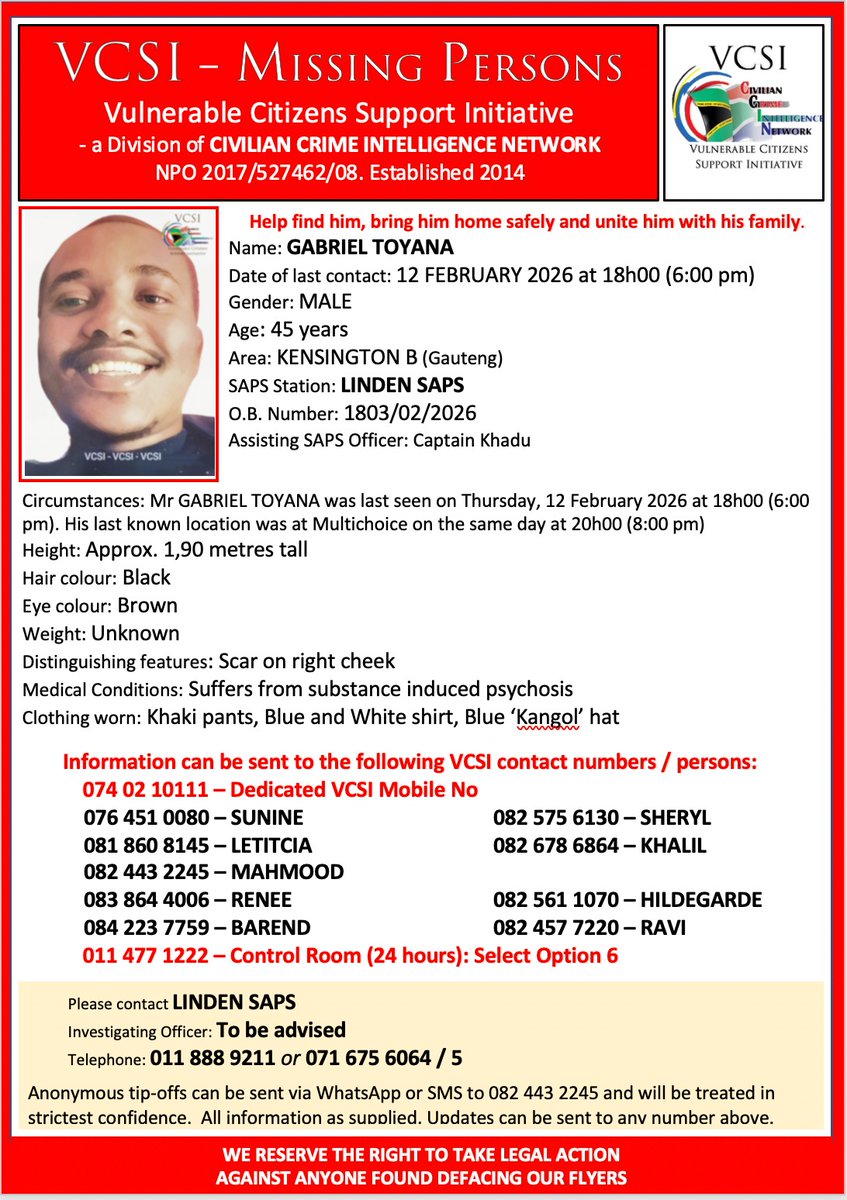 Please help track my younger Brother down  ,last seen in the Randburg/Bryanston Area 🙏