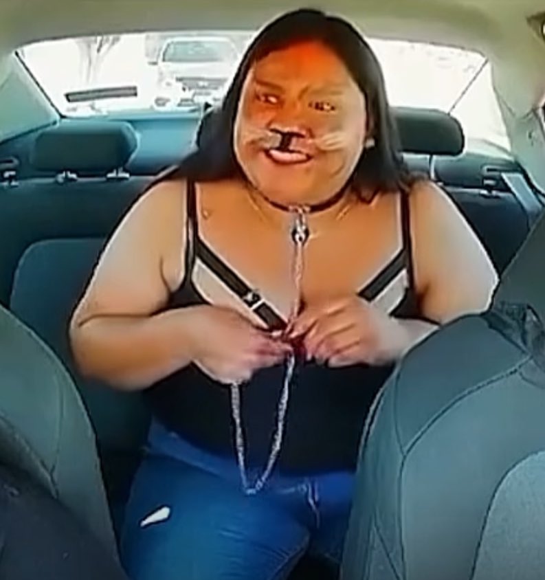 poponze's tweet image. Motorista de aplicativo interrompe viagem e expulsa jovem que se identifica como “therian”, alegando que não aceita animais.