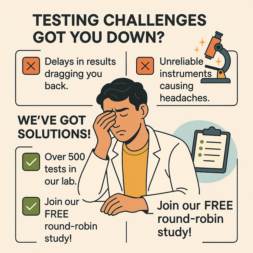 labthinkusa's tweet photo. Testing challenges got you down?  

❌ Delays in results dragging you back.  
❌ Unreliable instruments causing headaches.  

We've got solutions!  
✅ Over 500 tests in our lab.  
✅ Join our FREE round-robin study!  

What’s your biggest testing woe?  

#TestingChallenges https://t.co/AGvOxp7nWe