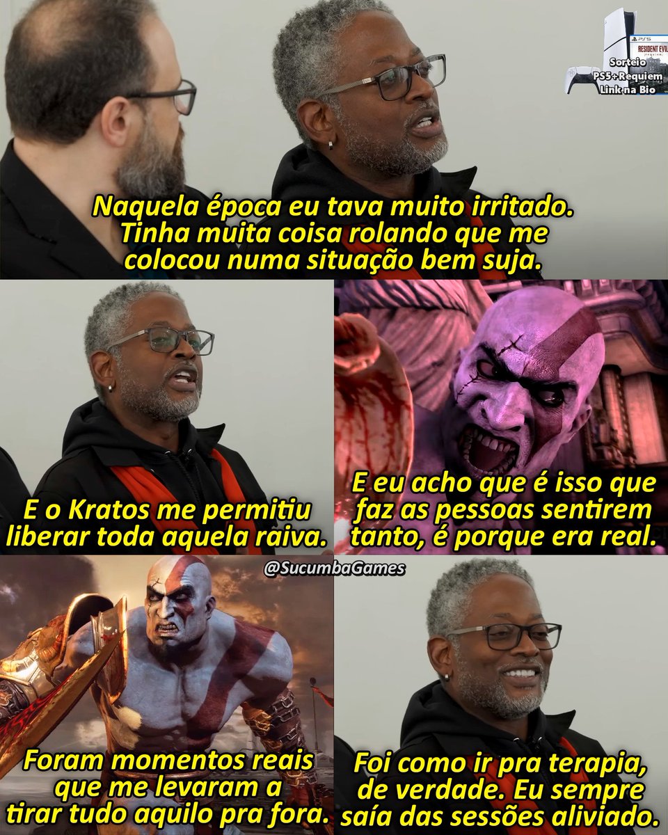 SucumbaGames's tweet photo. TC Carson contando como a voz explosiva do Kratos surgiu https://t.co/en7aP3CLOa