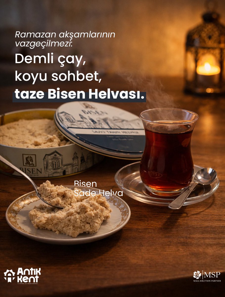 antikkentavm's tweet photo. "Geçmişle Geleceğin Buluşma Noktası"nda, geleneksel tatlar en taze haliyle sizlerle buluşuyor. İftar sonrası derin sohbetlerin, demli çayların en iyi arkadaşı kuşkusuz Bisen Sade Helva. https://t.co/M61beGb5y1