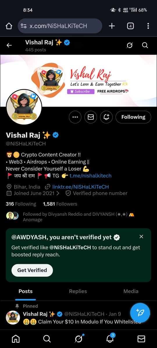 AWDYASH's tweet photo. @NiSHaLKiTeCH Done https://t.co/7LseloAX3E